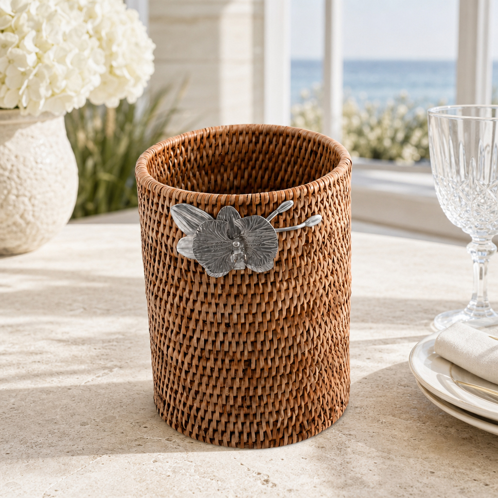 Orchids Hand Woven Wicker Rattan Utensils Holder 3