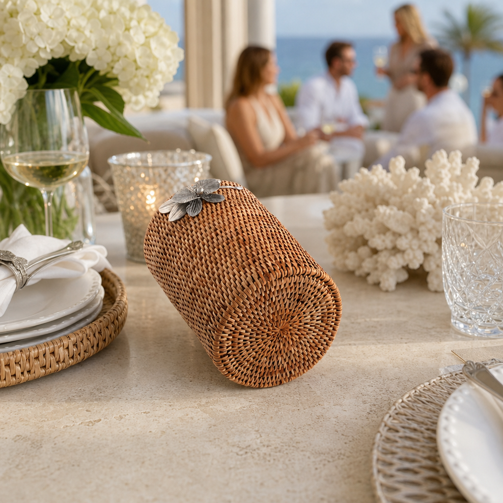 Orchids Hand Woven Wicker Rattan Utensils Holder 9