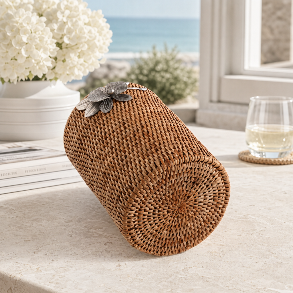Orchids Hand Woven Wicker Rattan Utensils Holder 5