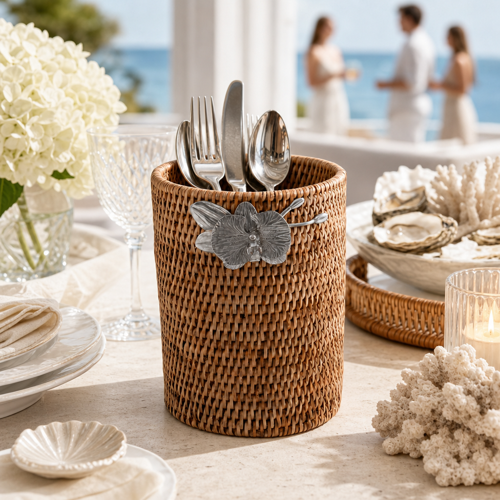 Orchids Hand Woven Wicker Rattan Utensils Holder 6