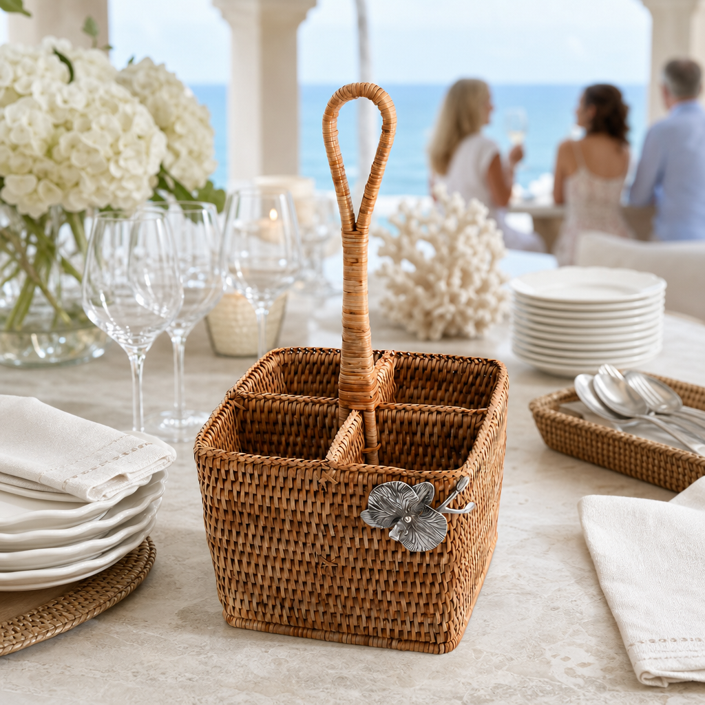 Orchid Hand Woven Wicker Rattan Flatware Caddy 7