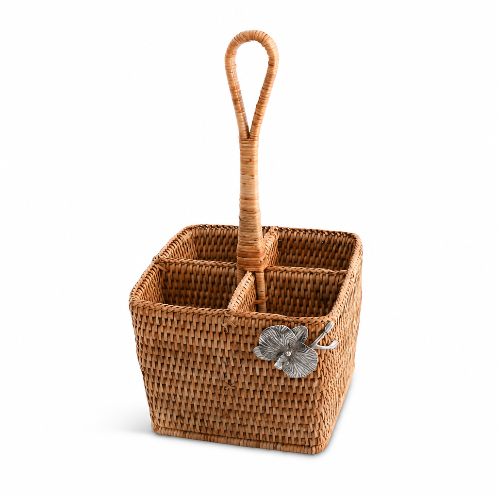Orchid Hand Woven Wicker Rattan Flatware Caddy 10