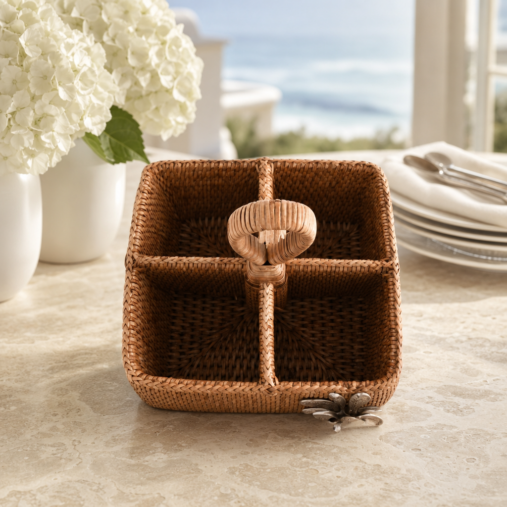 Orchid Hand Woven Wicker Rattan Flatware Caddy 5