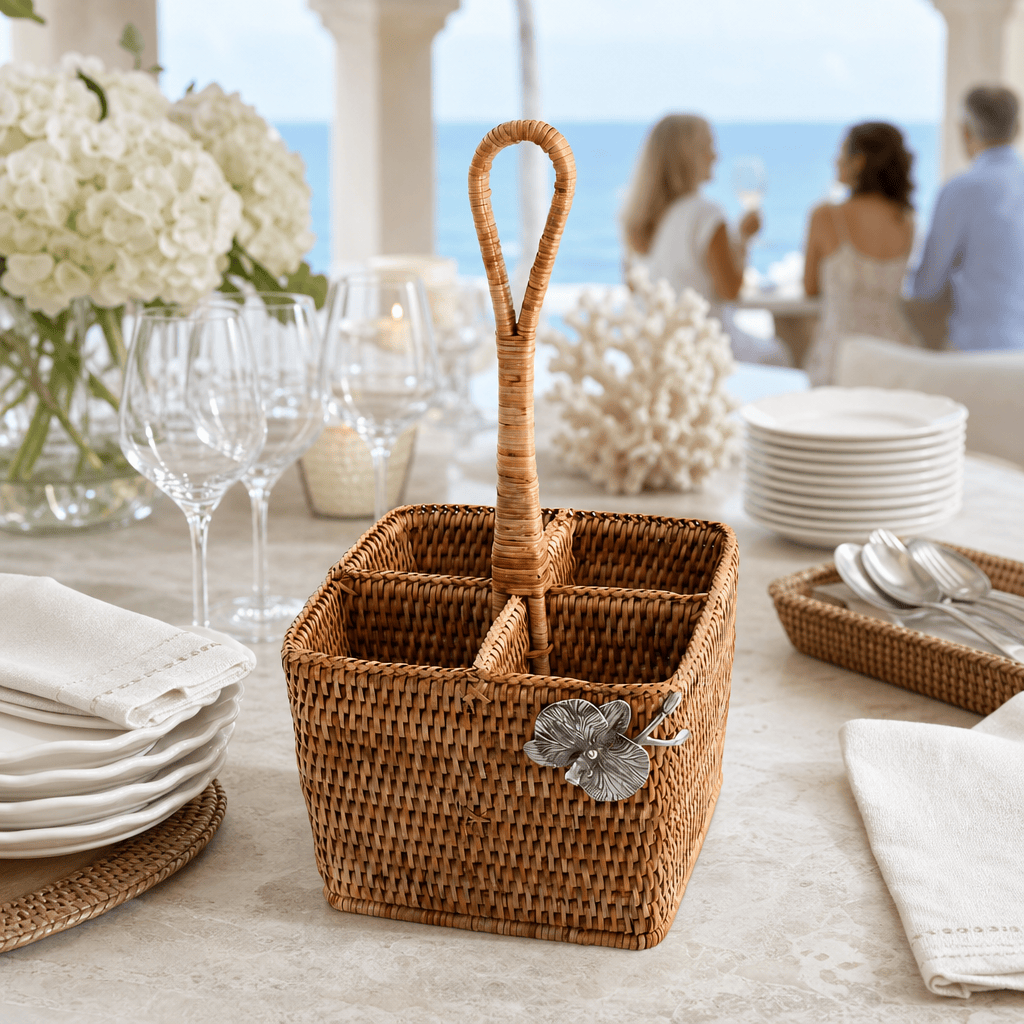 Orchid Hand Woven Wicker Rattan Flatware Caddy 5