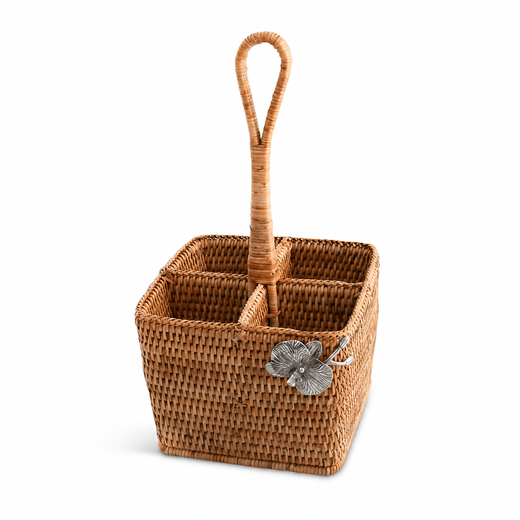 Orchid Hand Woven Wicker Rattan Flatware Caddy 6