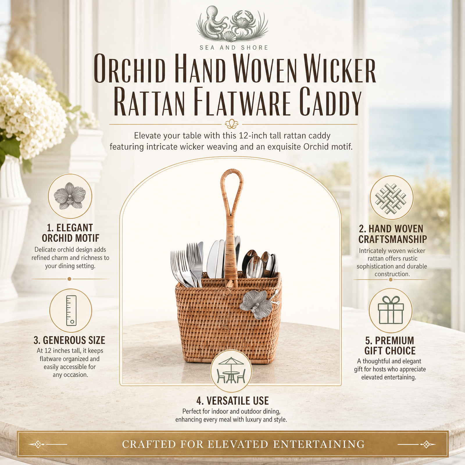 Orchid Hand Woven Wicker Rattan Flatware Caddy 11