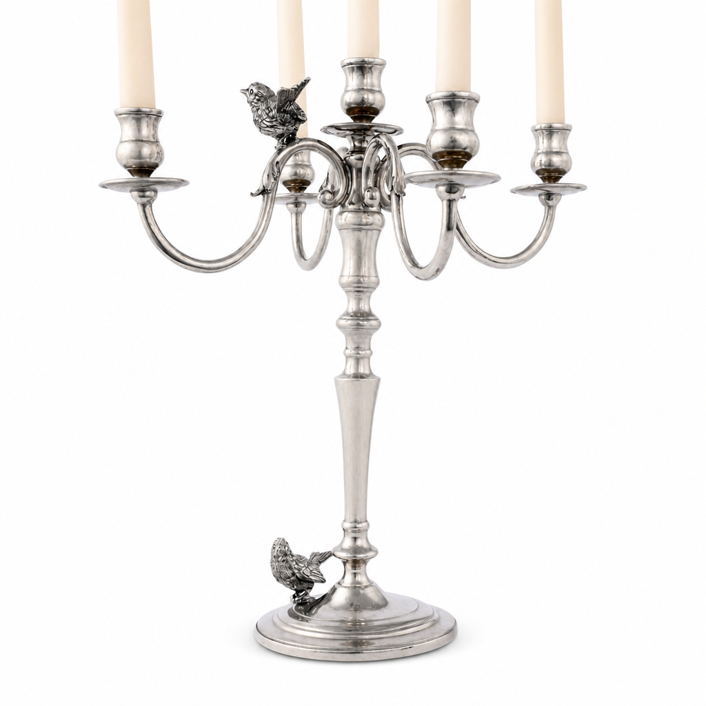 Five Taper Pewter Song Bird Candelabrum 1