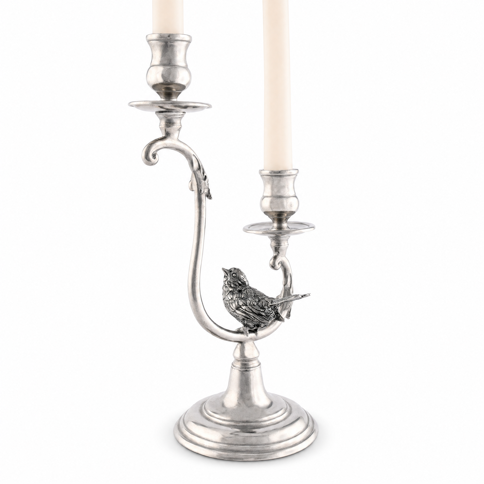Two Taper Pewter Song Bird Candelabra 10