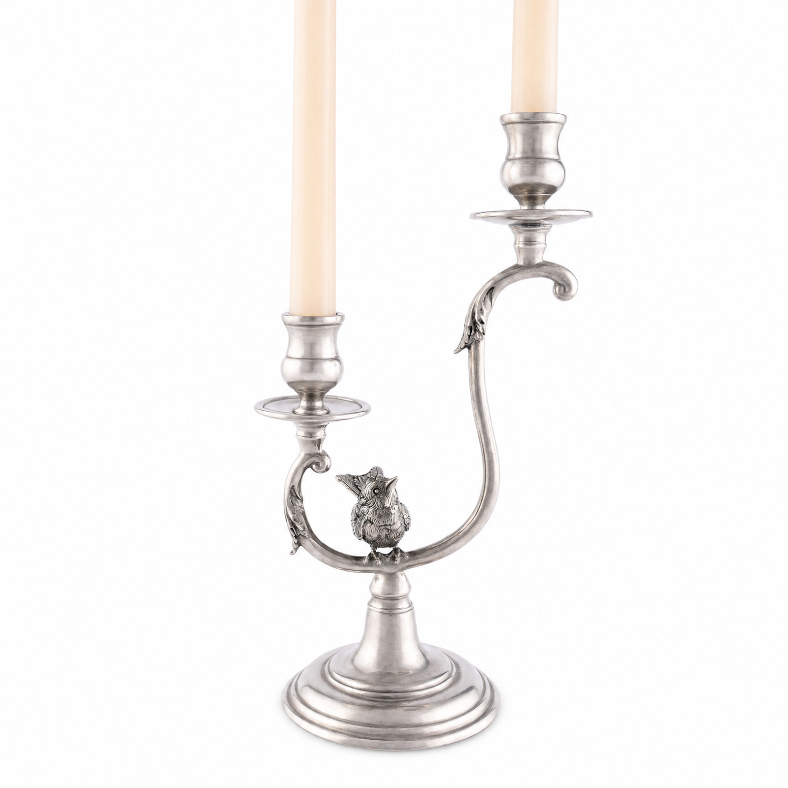 Two Taper Pewter Song Bird Candelabra 1