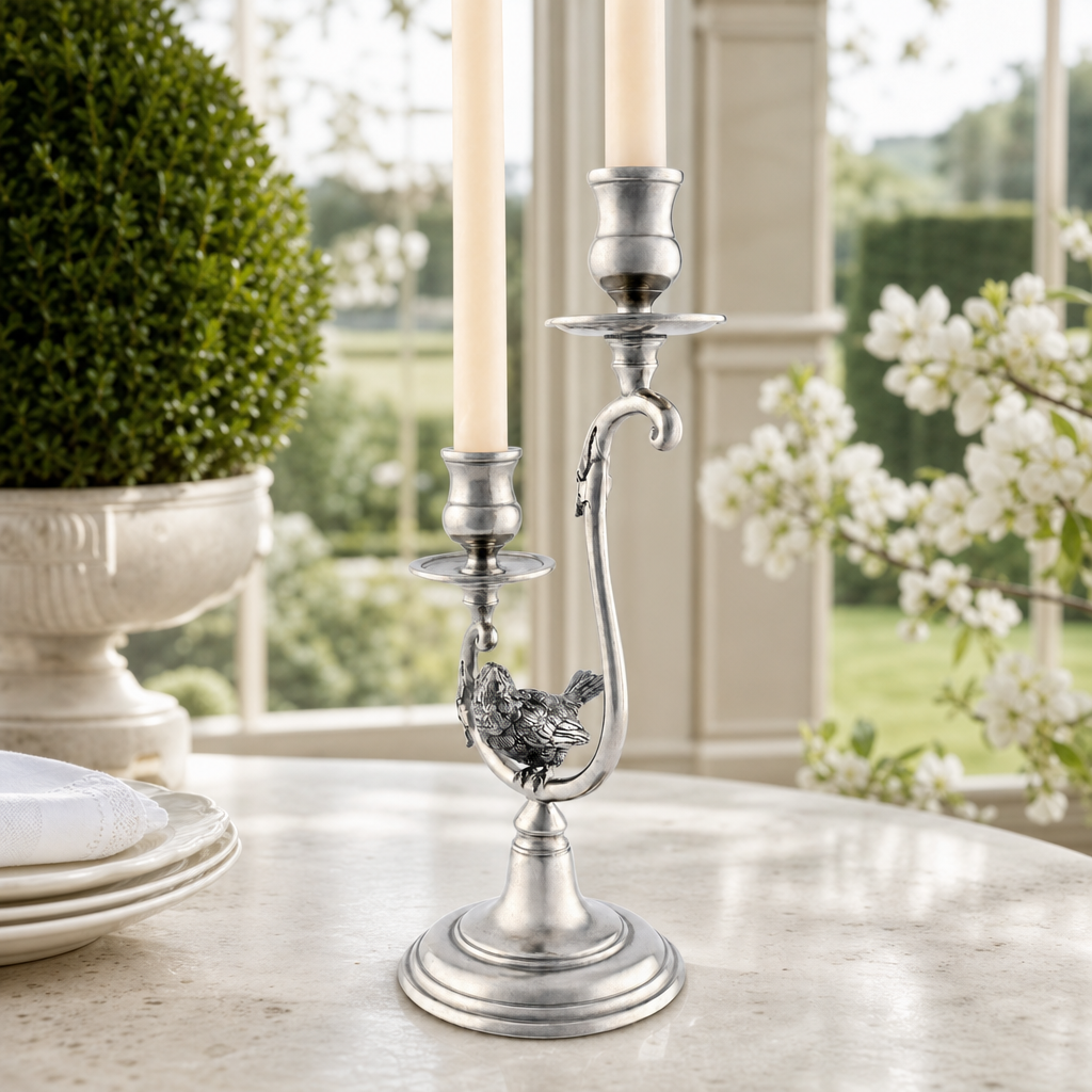 Two Taper Pewter Song Bird Candelabra 4