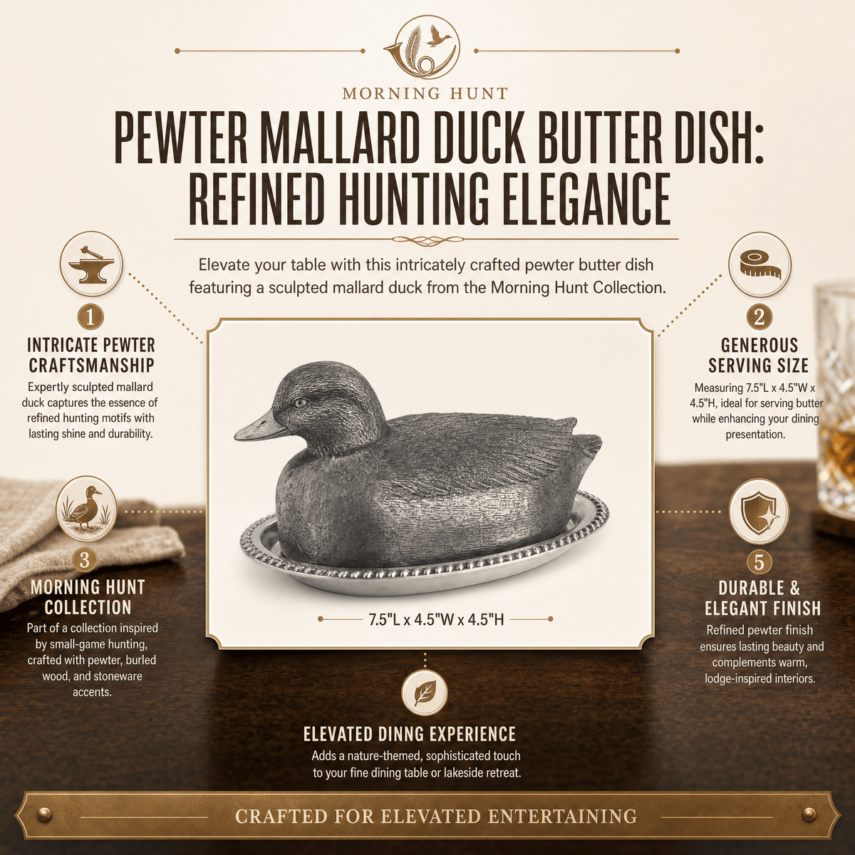 Pewter Mallard Duck Butter Dish 12