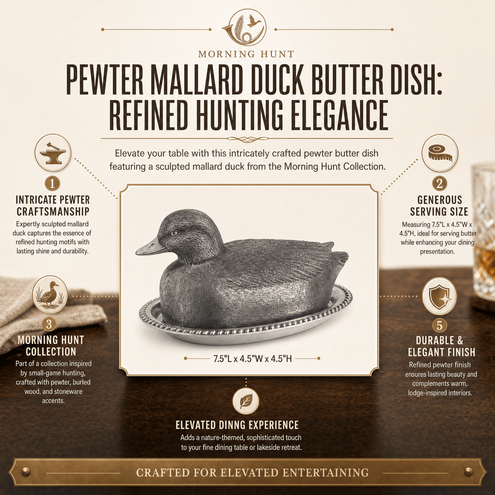 Pewter Mallard Duck Butter Dish 12