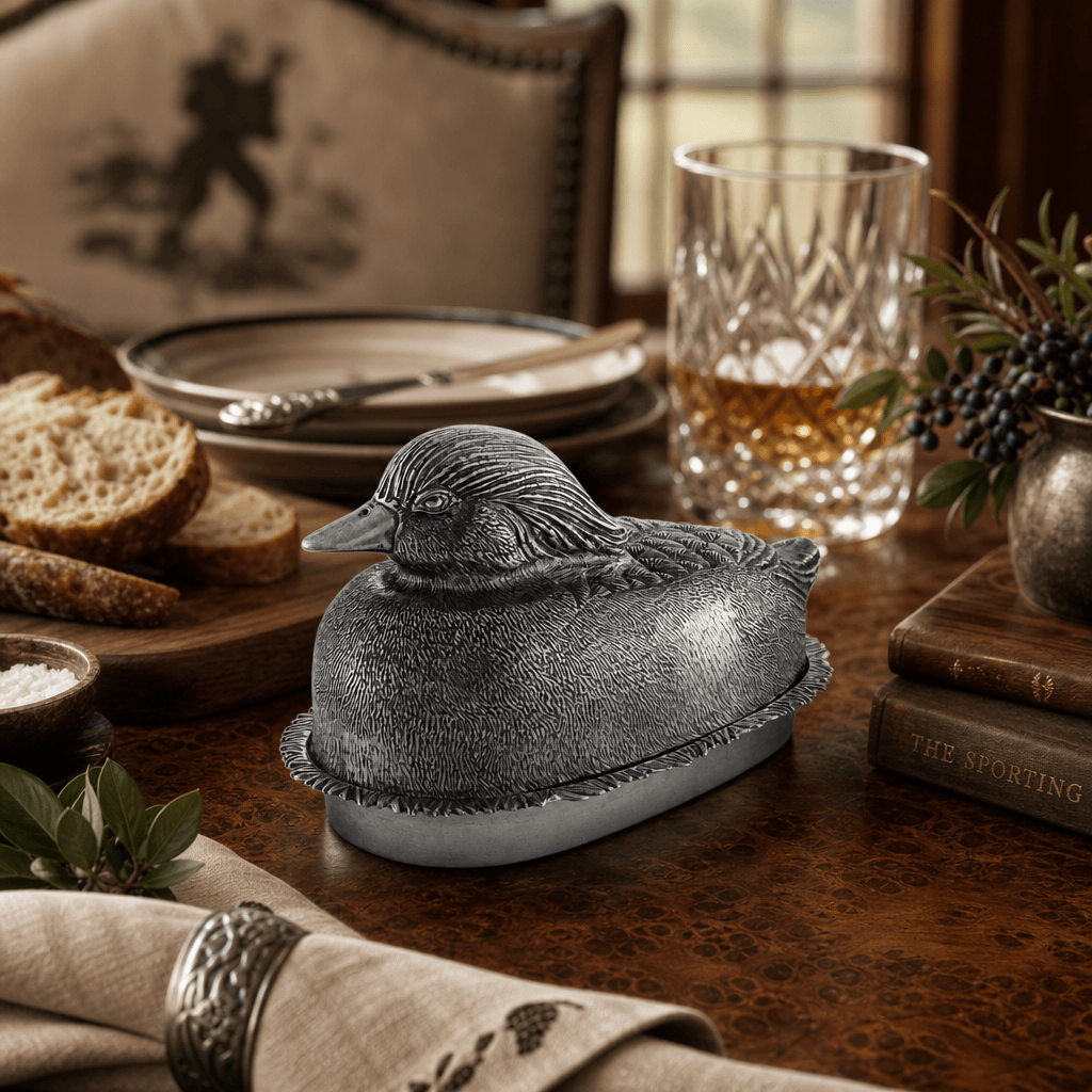 Pewter Mallard Duck Butter Dish 8