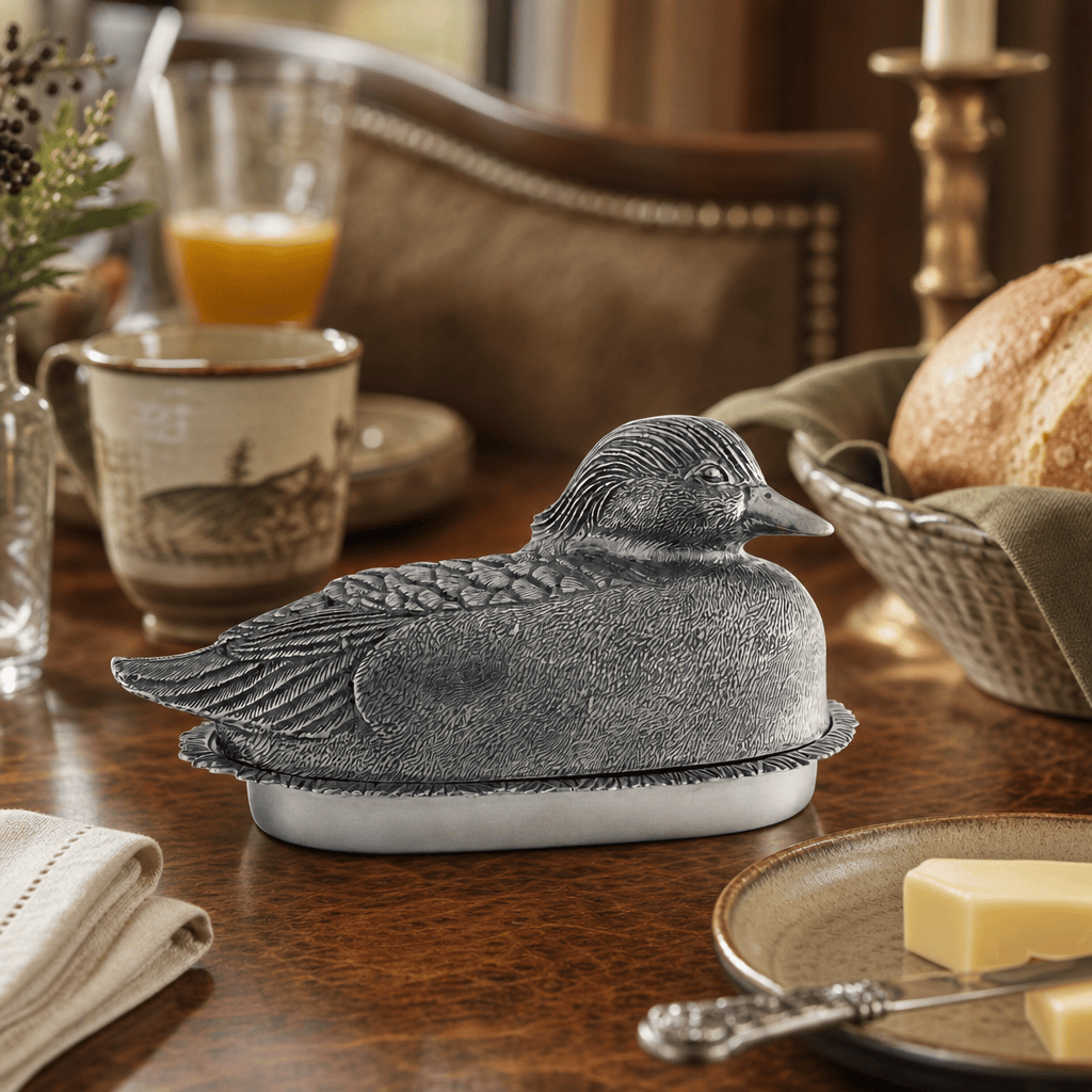 Pewter Mallard Duck Butter Dish 9