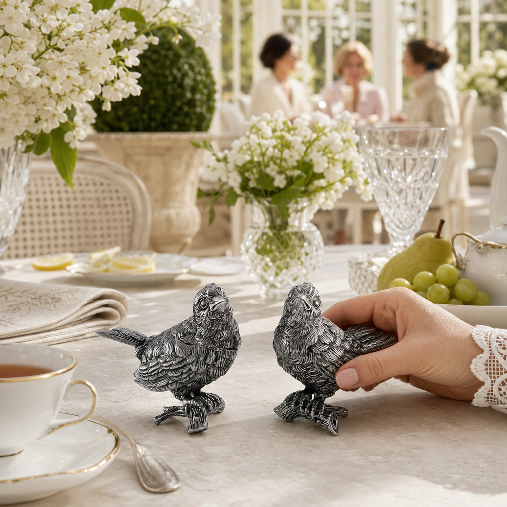 Pewter Song Birds Salt & Pepper Set 6