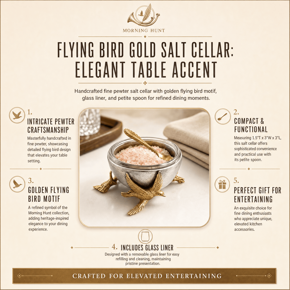 Flying Bird Gold Salt Cellar with Spoon 11