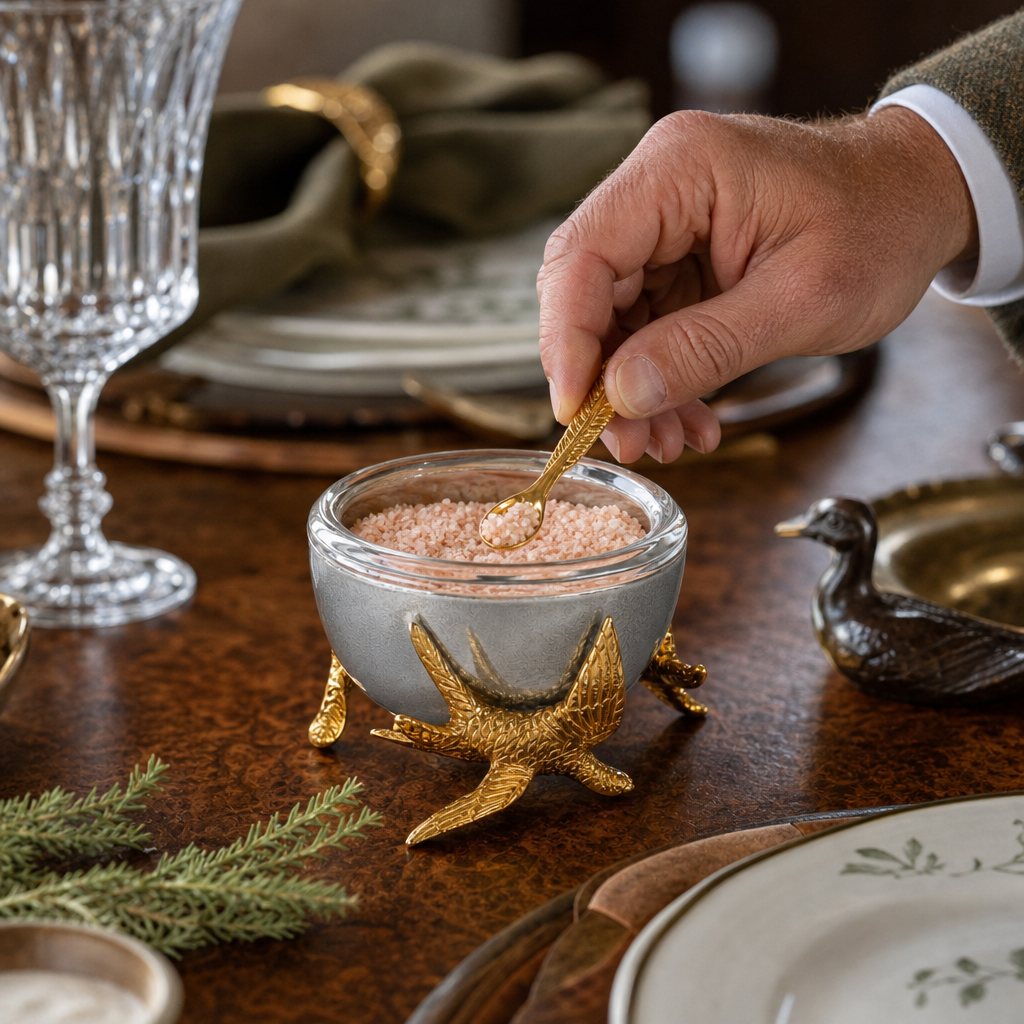 Flying Bird Gold Salt Cellar with Spoon 6