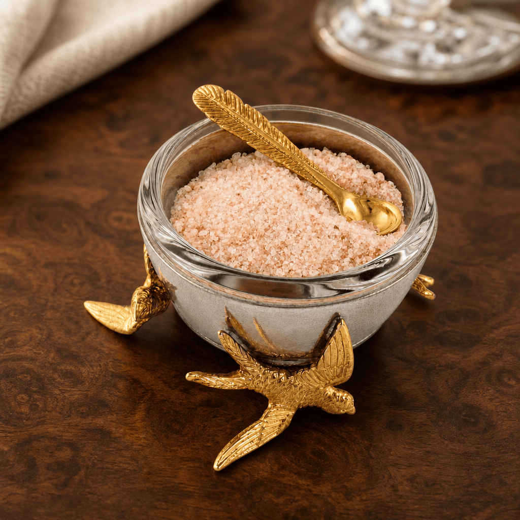 Flying Bird Gold Salt Cellar with Spoon 1