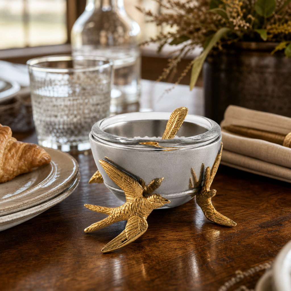 Flying Bird Gold Salt Cellar with Spoon 8