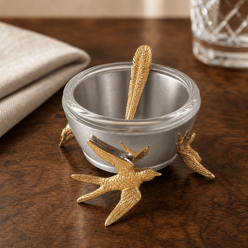 Flying Bird Gold Salt Cellar with Spoon 3