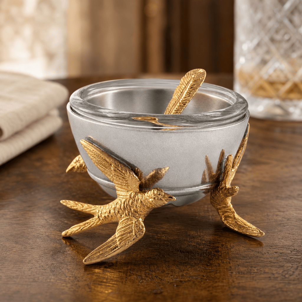 Flying Bird Gold Salt Cellar with Spoon 4