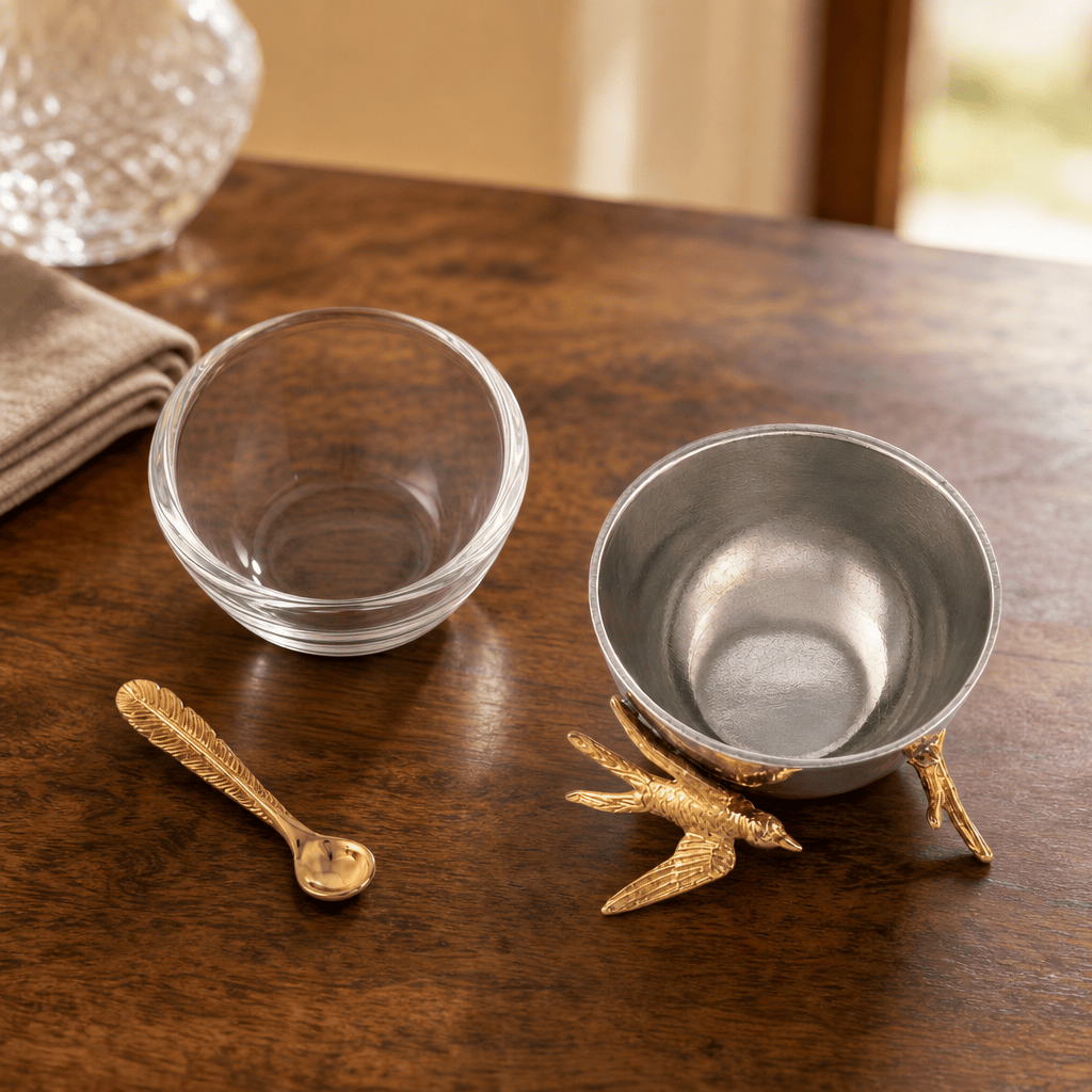 Flying Bird Gold Salt Cellar with Spoon 5