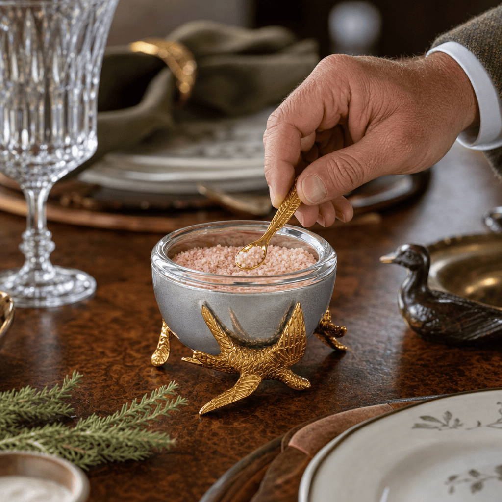 Flying Bird Gold Salt Cellar with Spoon 6