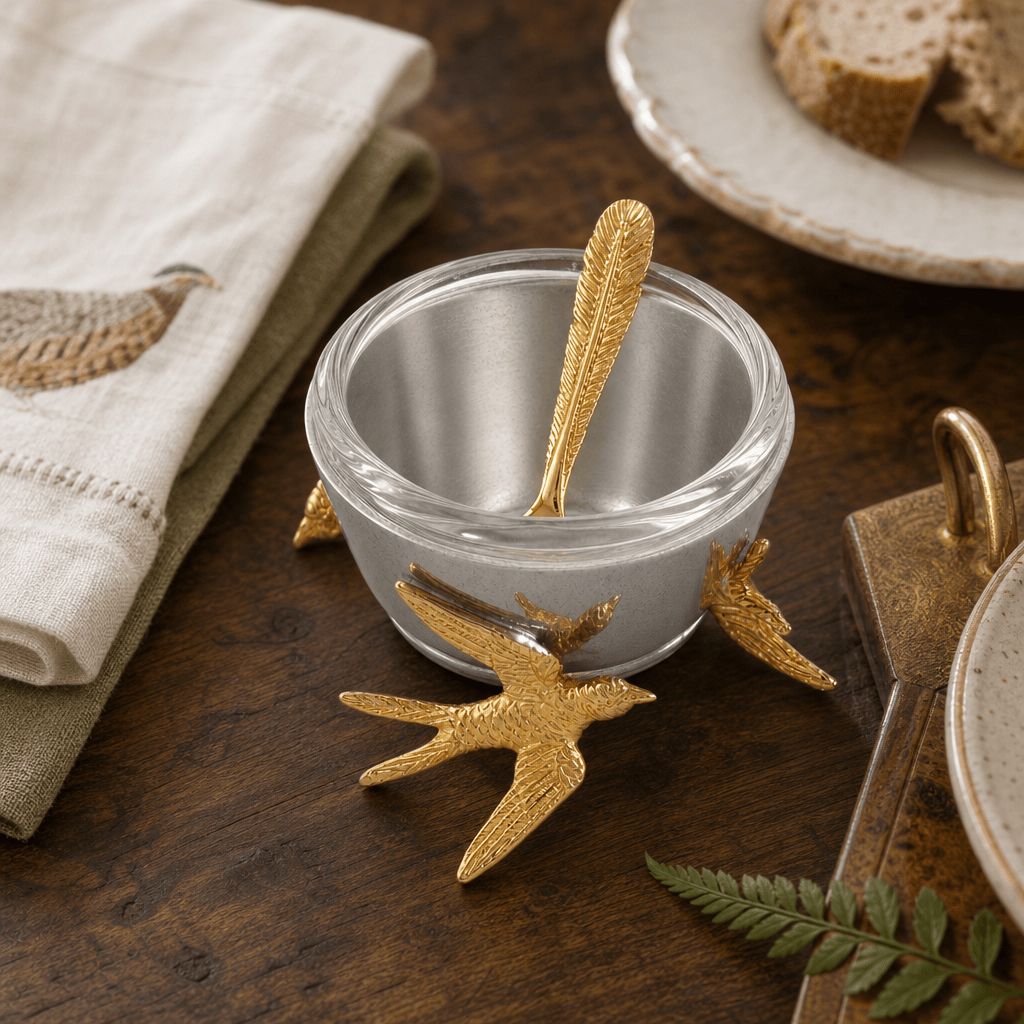Flying Bird Gold Salt Cellar with Spoon 7
