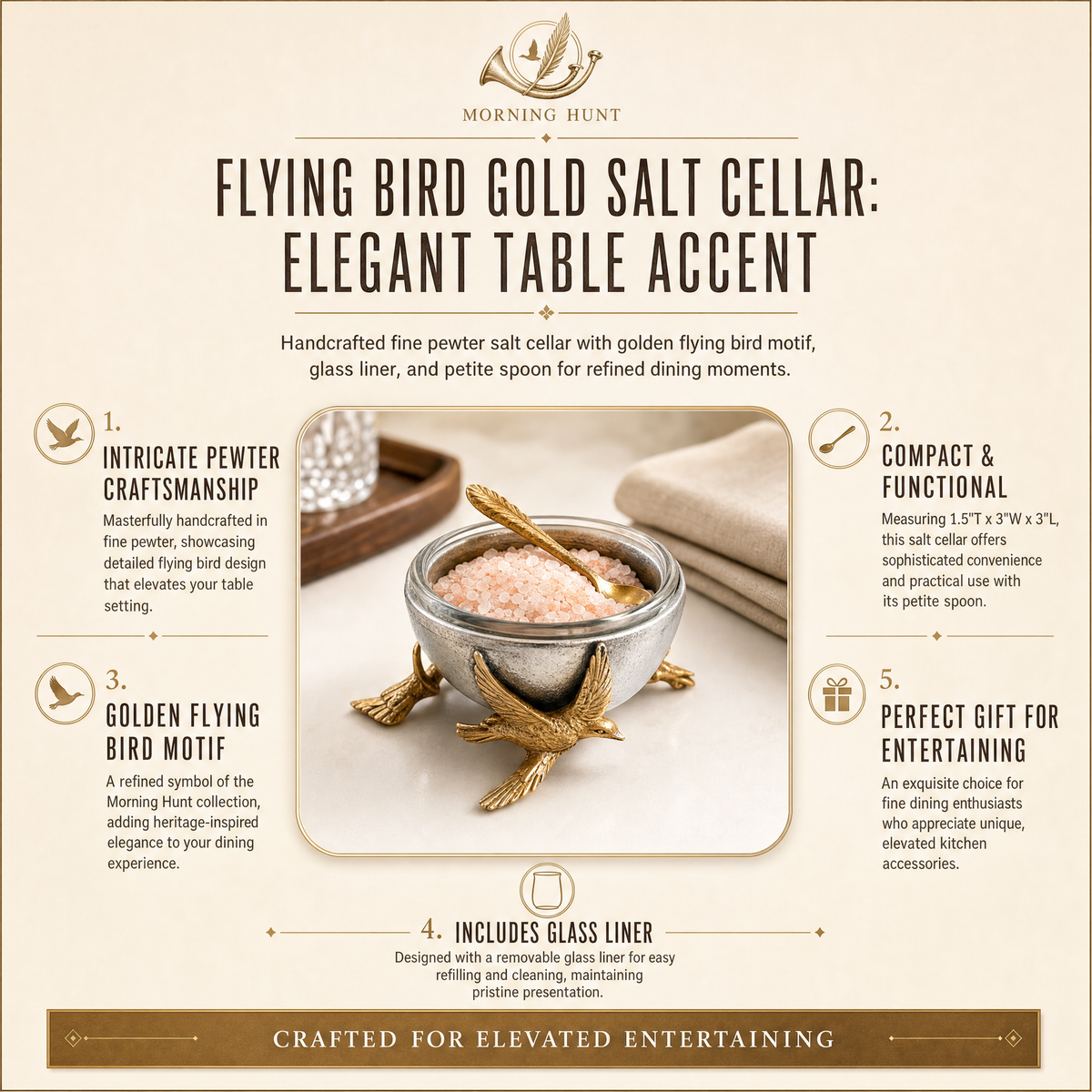 Flying Bird Gold Salt Cellar with Spoon 1