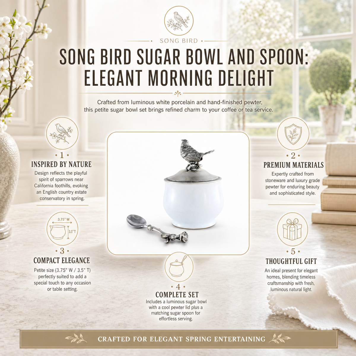Song Bird Sugar Bowl and Spoon 12