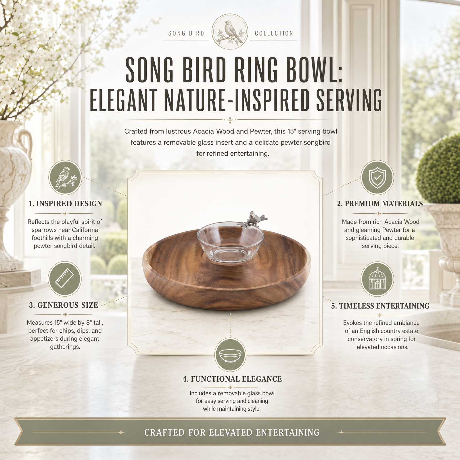 Song Bird Ring Bowl: Elegant Nature-Inspired Serving