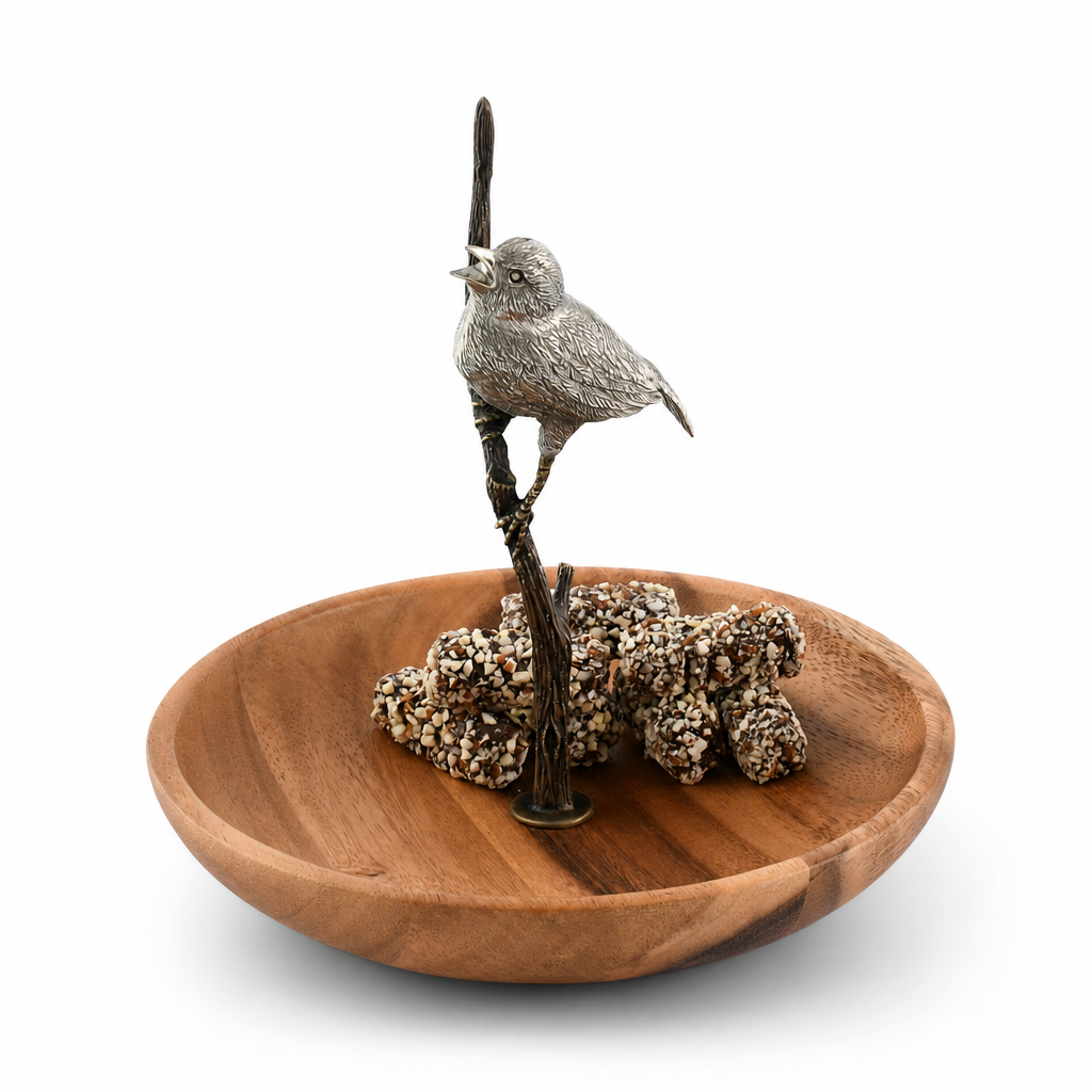 Bronze Song Bird Wood Tidbit Server Bowl 1