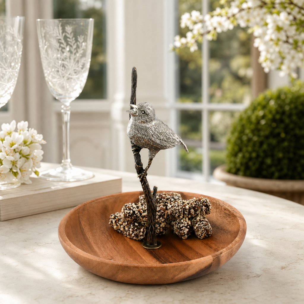 Bronze Song Bird Wood Tidbit Server Bowl 1