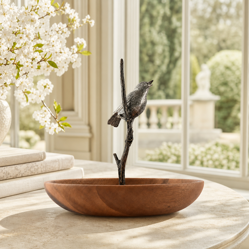 Bronze Song Bird Wood Tidbit Server Bowl 3