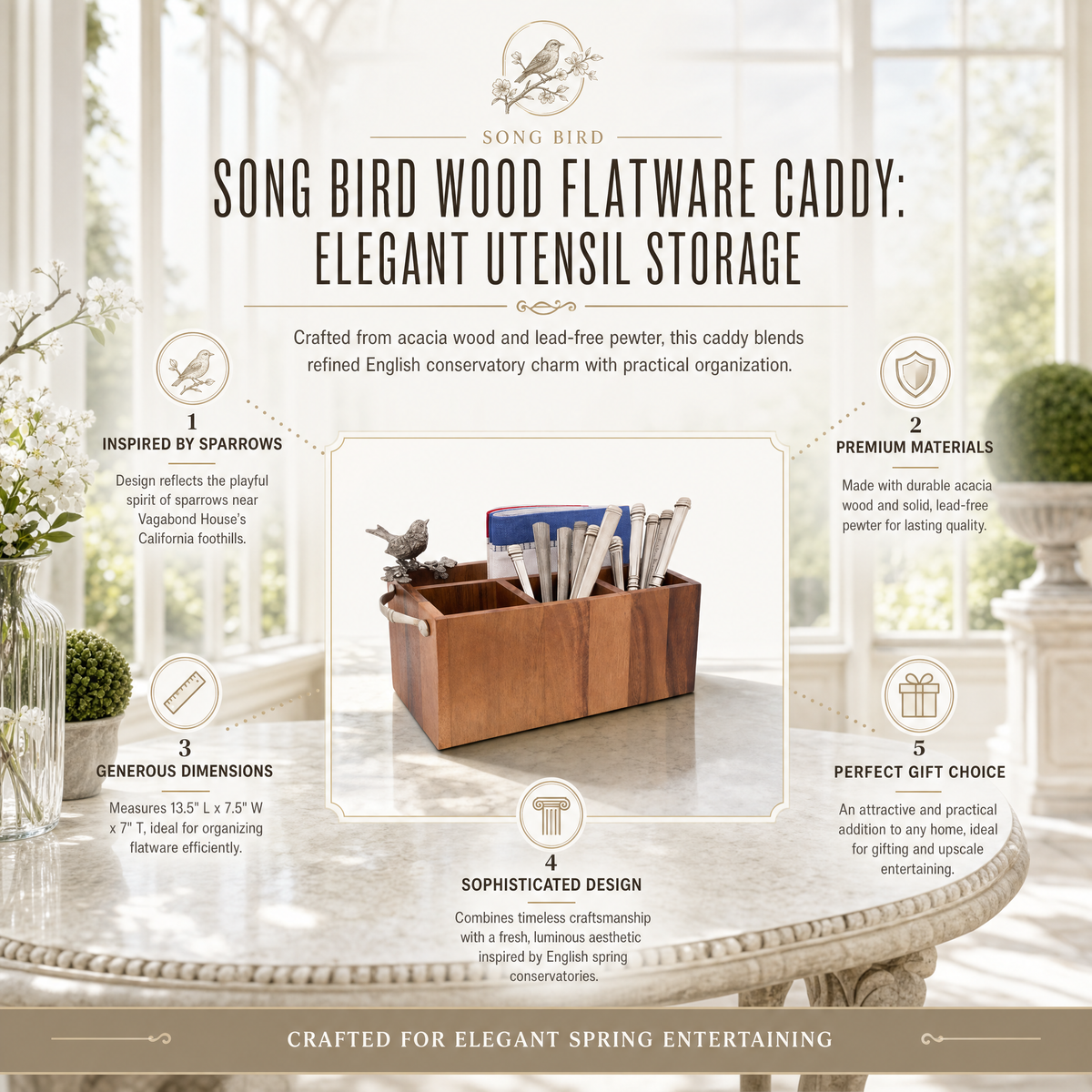 Song Bird Wood Flatware Caddy 1