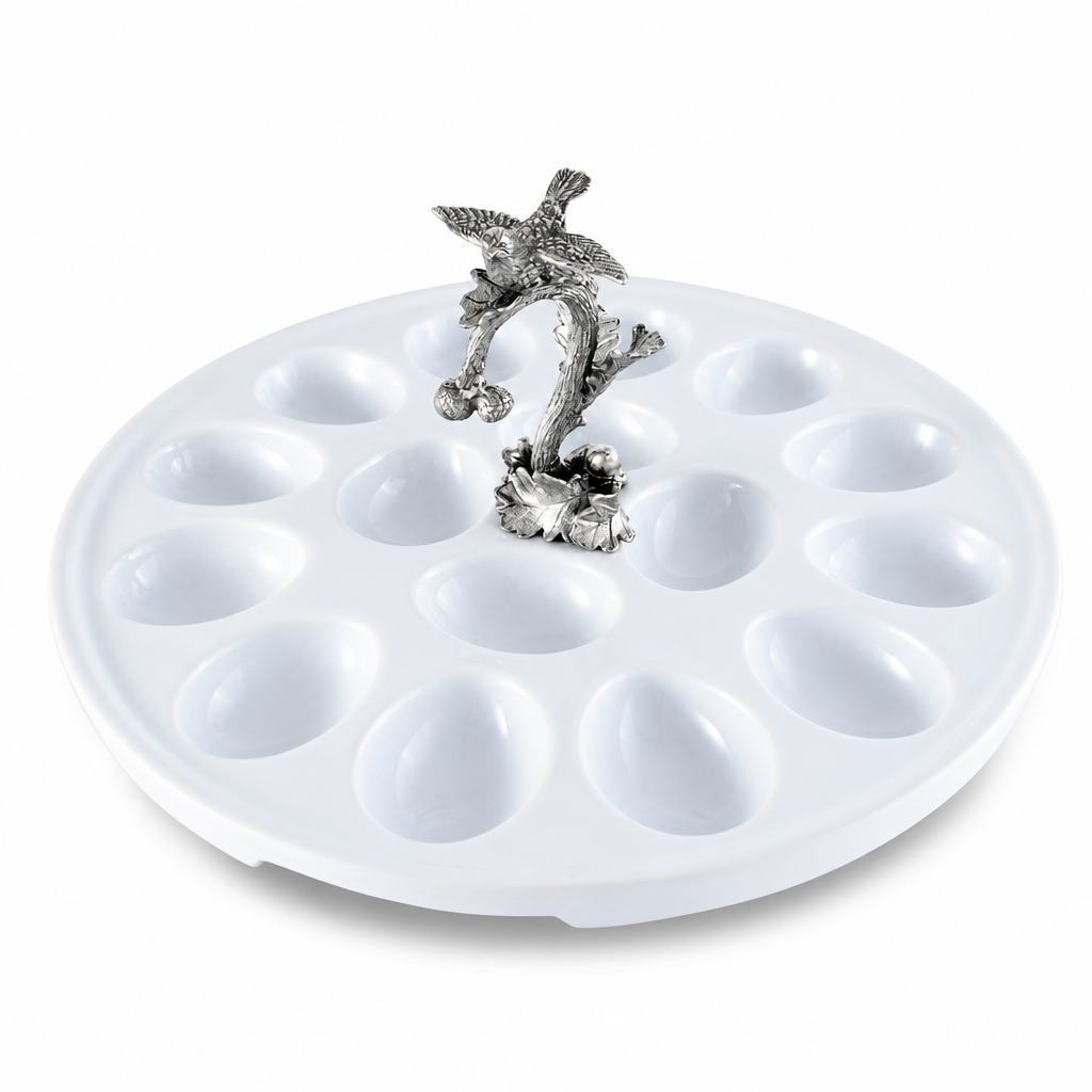 Deviled Egg Tray with Pewter Song Bird Handle 10