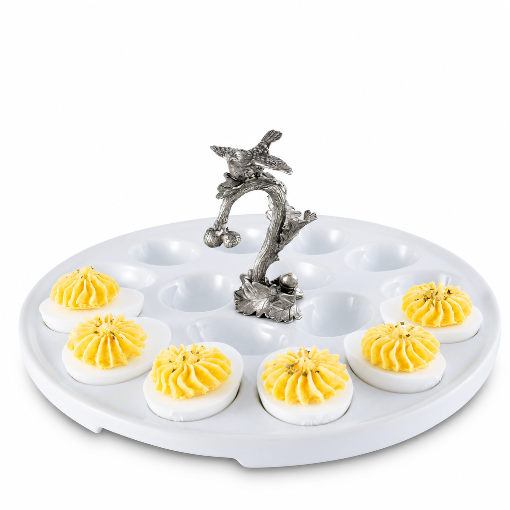 Deviled Egg Tray with Pewter Song Bird Handle 1