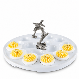 Deviled Egg Tray with Pewter Song Bird Handle