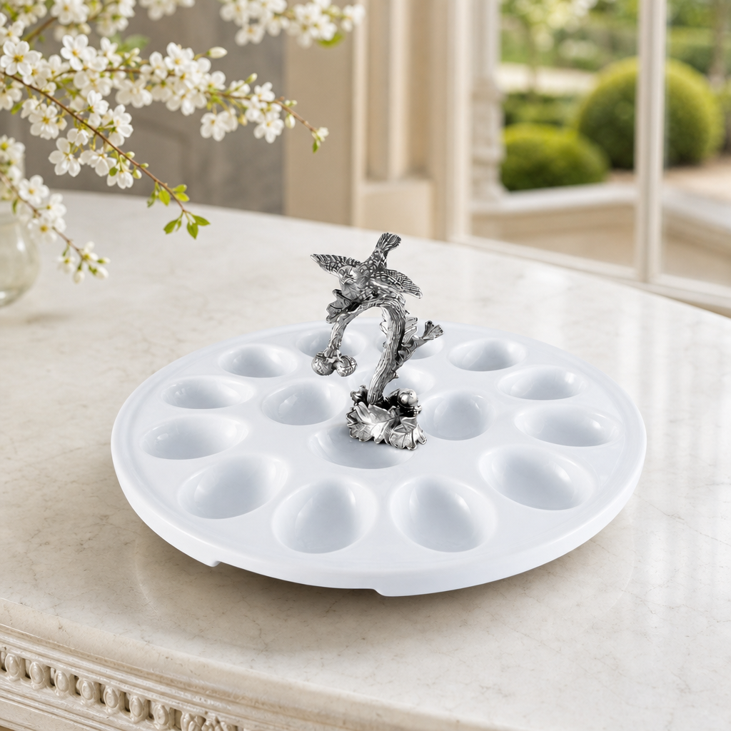 Deviled Egg Tray with Pewter Song Bird Handle 3