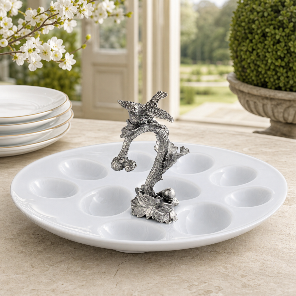 Deviled Egg Tray with Pewter Song Bird Handle 4