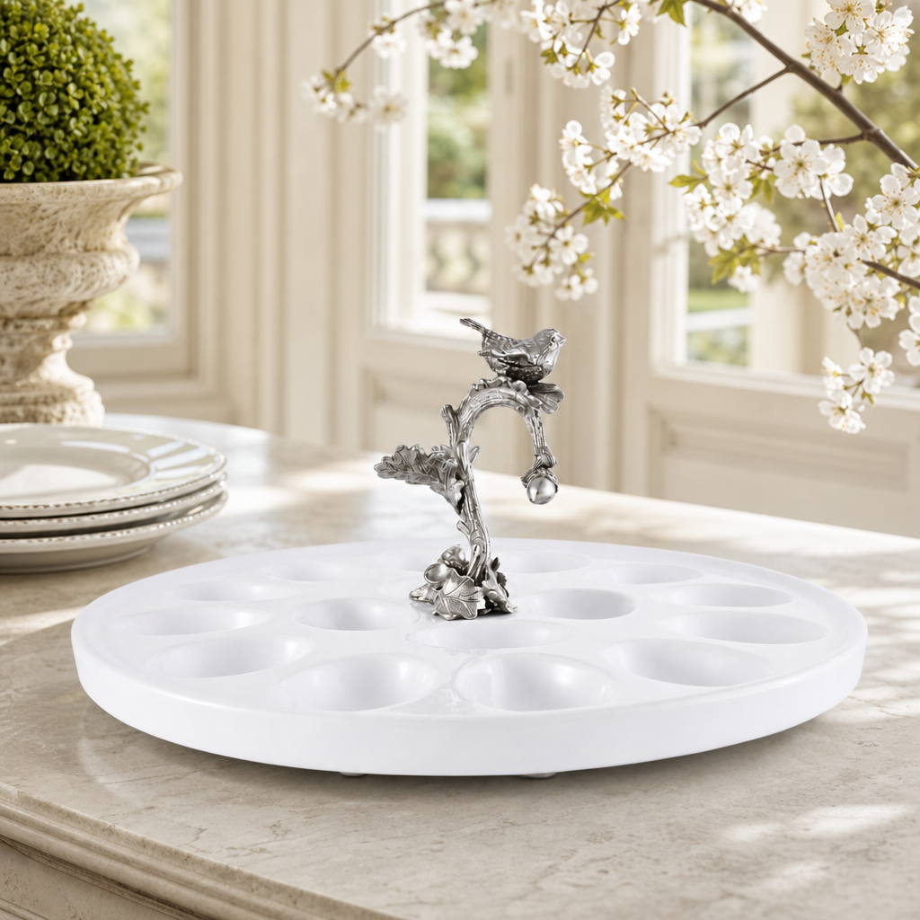 Deviled Egg Tray with Pewter Song Bird Handle 5