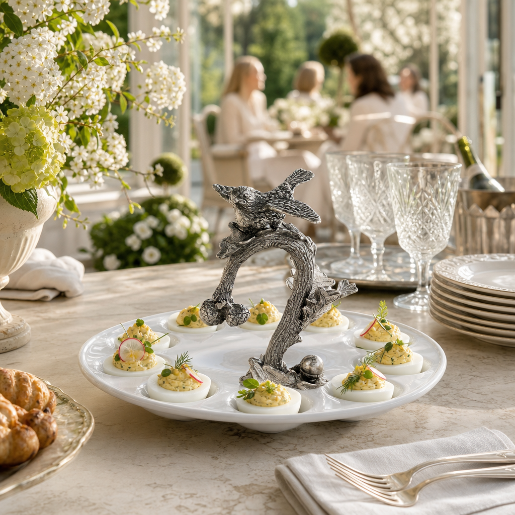 Deviled Egg Tray with Pewter Song Bird Handle 8