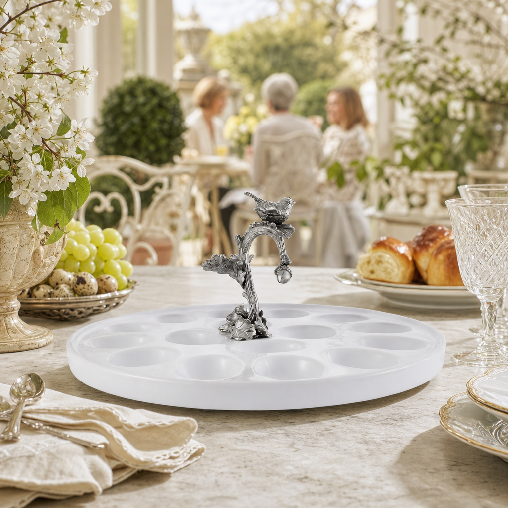 Deviled Egg Tray with Pewter Song Bird Handle 9