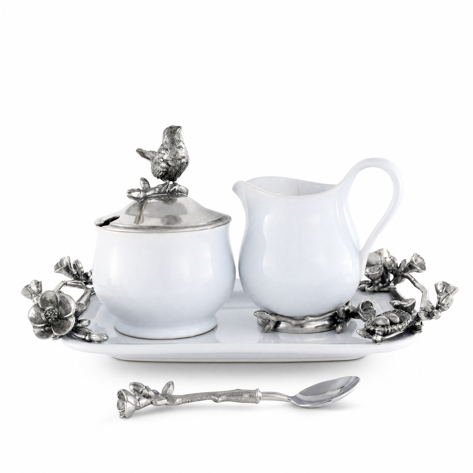 Stoneware Creamer Set - Pewter Song Bird 1
