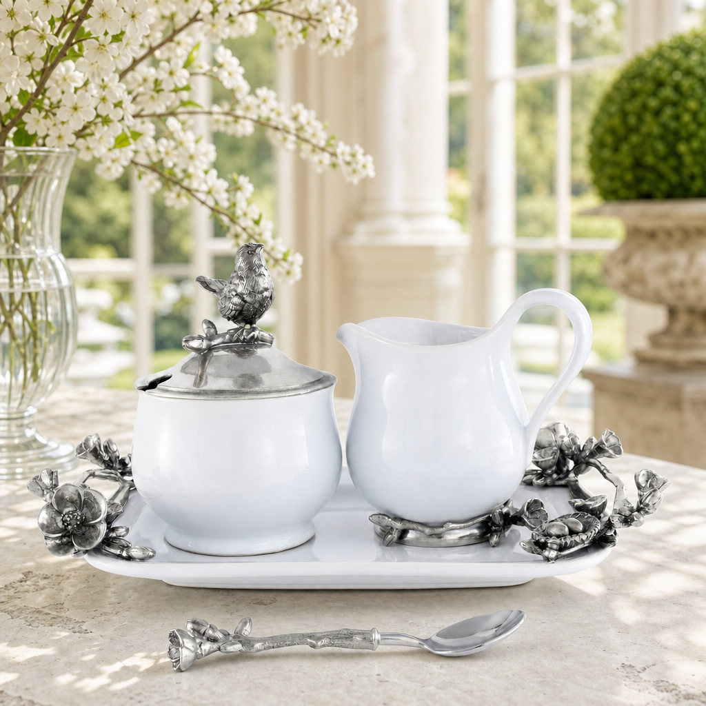 Stoneware Creamer Set - Pewter Song Bird 1