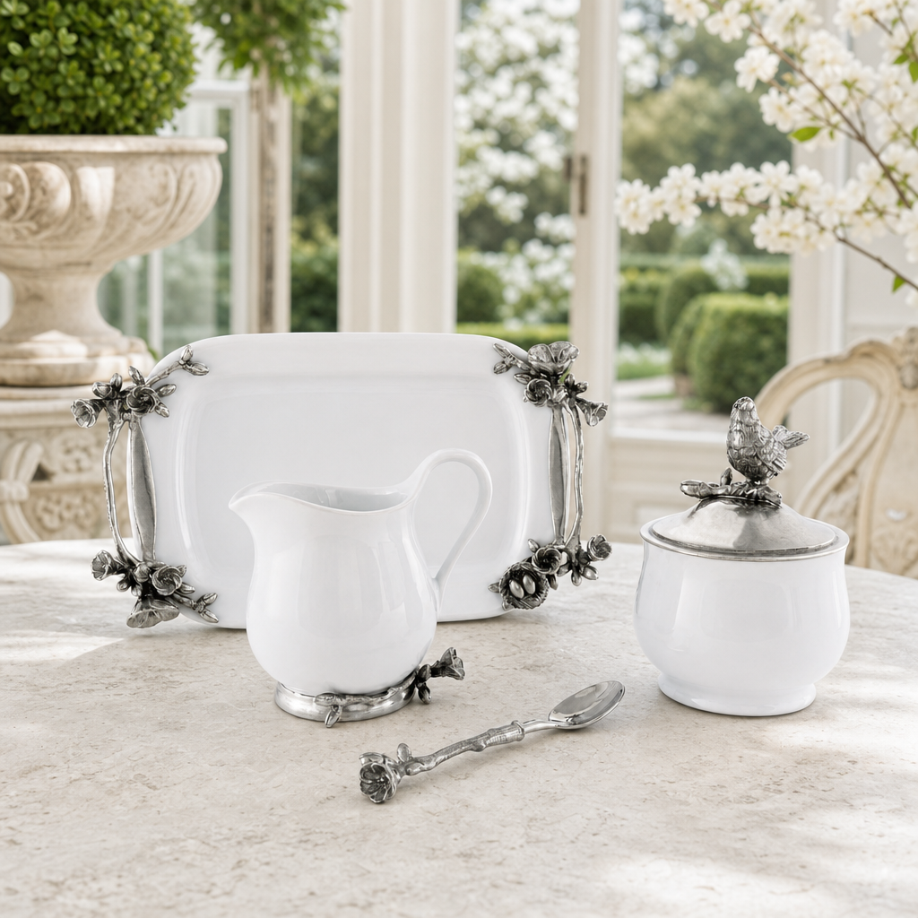 Stoneware Creamer Set - Pewter Song Bird 4
