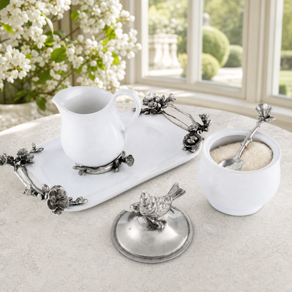 Stoneware Creamer Set - Pewter Song Bird 5