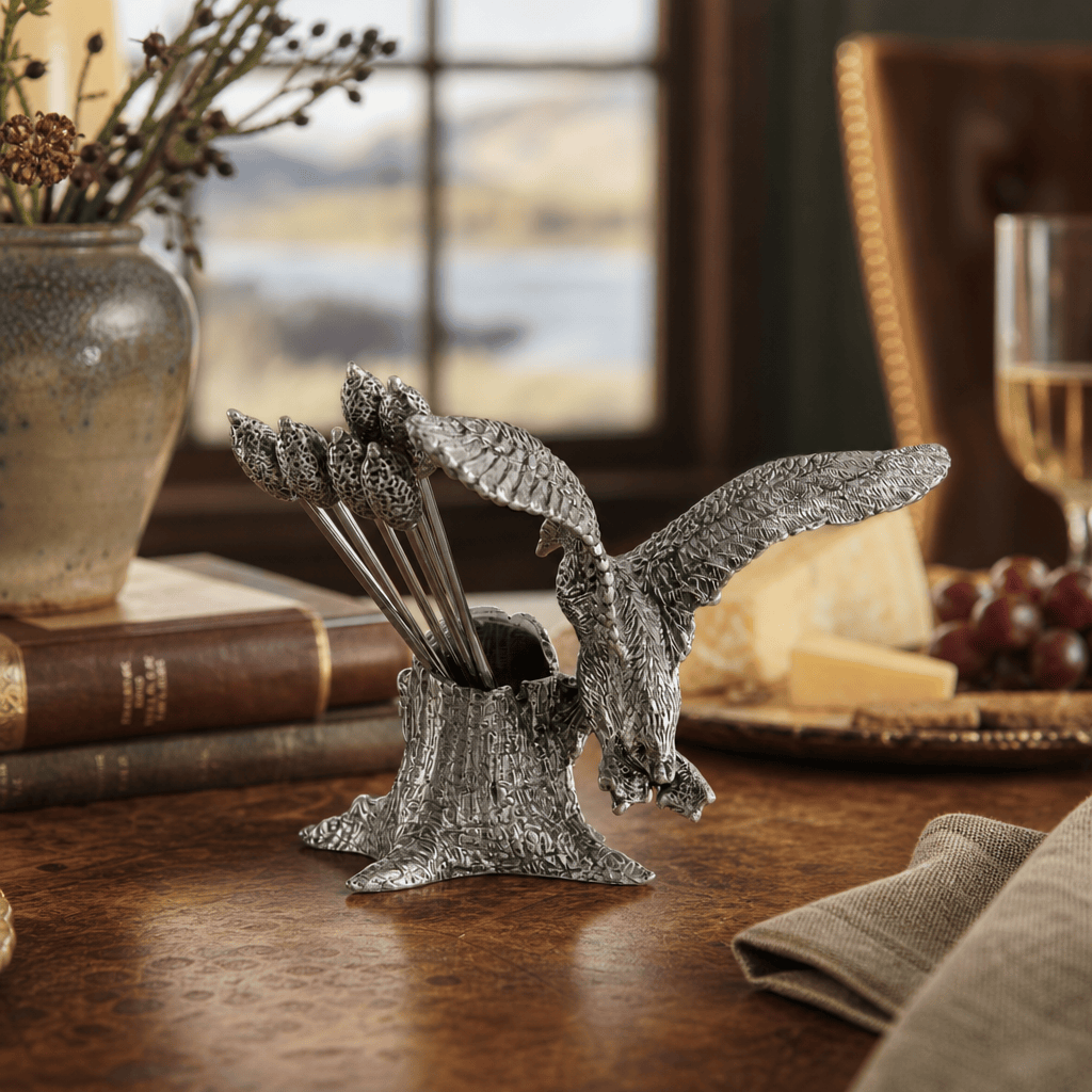 Pewter Mallard Duck Cheese Pick Set 8