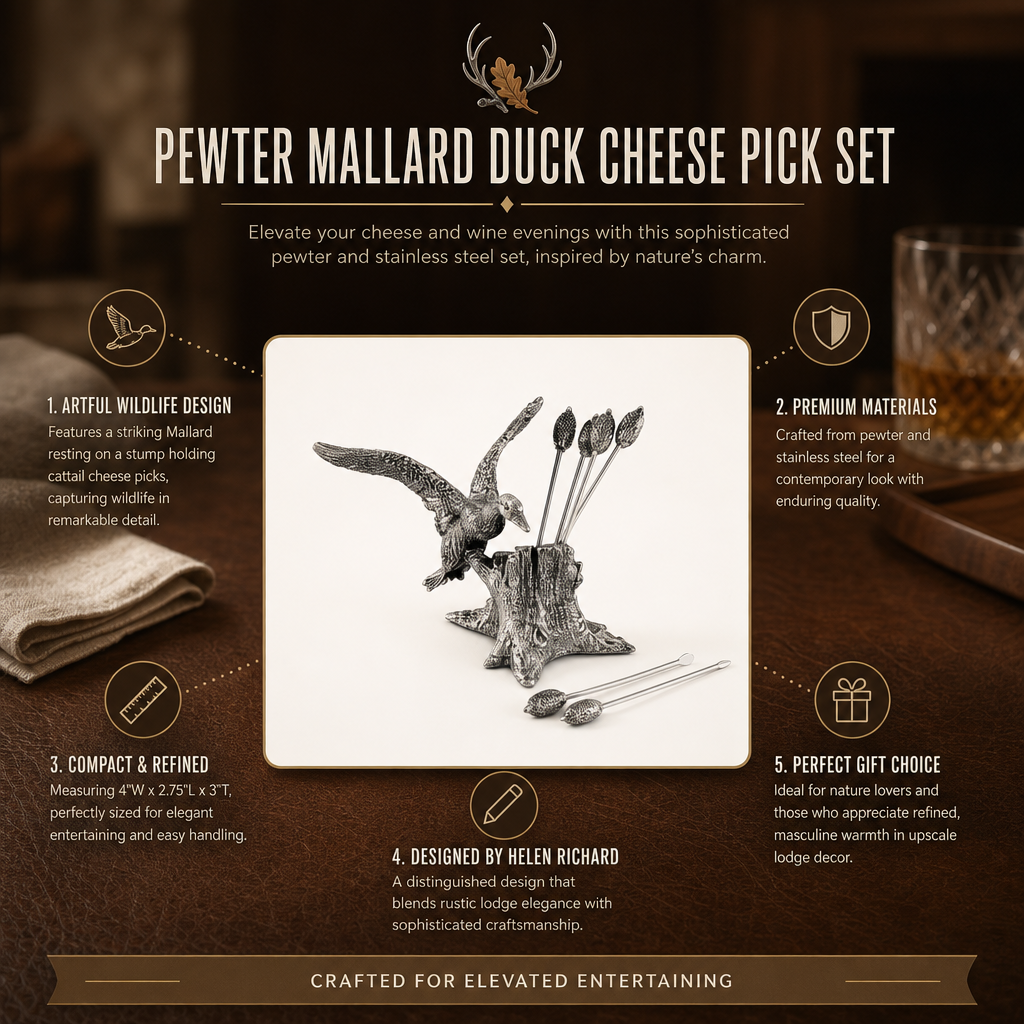 Pewter Mallard Duck Cheese Pick Set