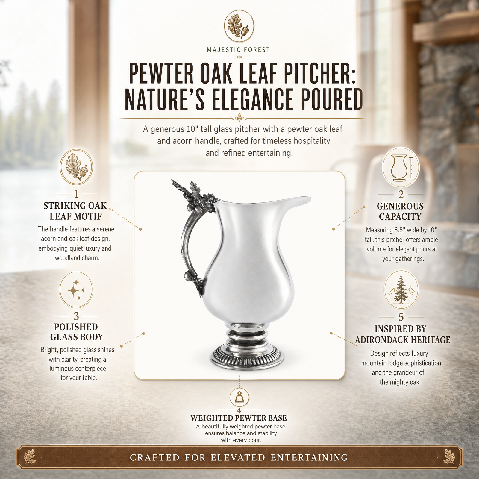 Pewter Oak Leaf Pitcher: Nature’s Elegance Poured